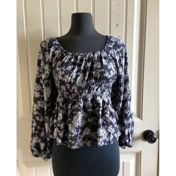 Bohme Blouse Black with Floral print womens Large Long sleeve - Picture 7 of 7